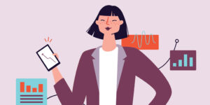 a woman with a conference planning checklist